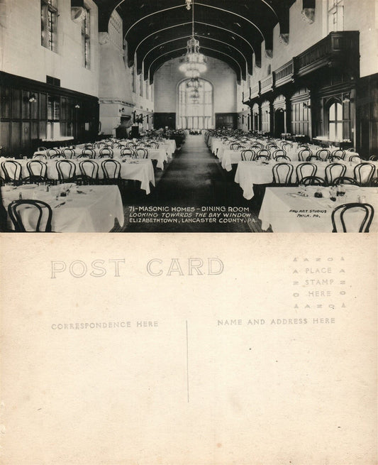 ELIZABETHTOWN LANCASTER CO MASONIC HOMES DINING ROOM ANTIQUE PHOTO POSTCARD RPPC