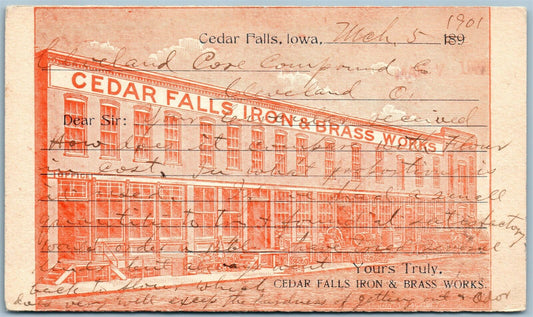 CEDAR FALLS IA IRON & BRASS WORKS 1901 ANTIQUE POSTCARD