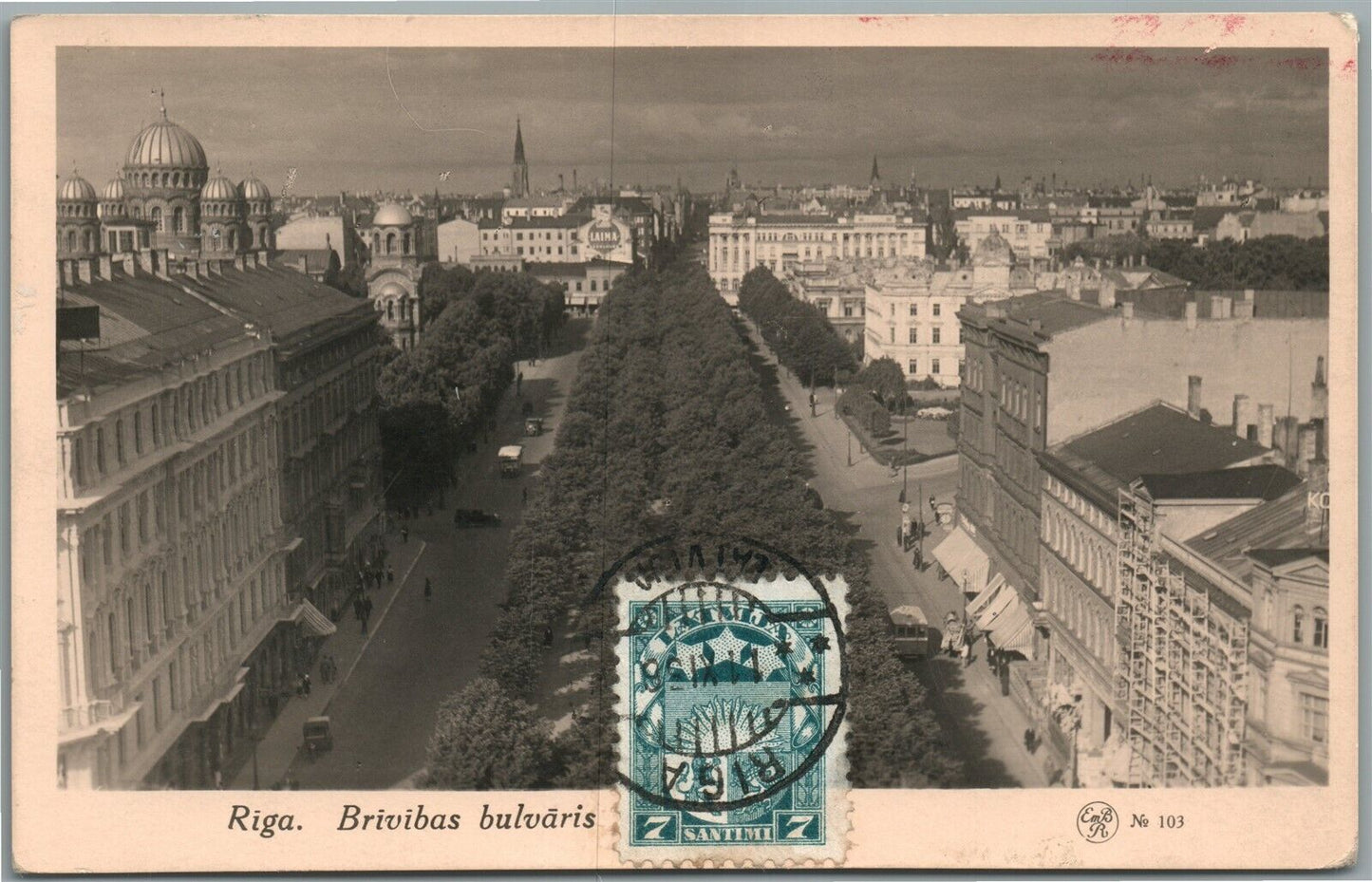 RIGA LATVIA BRIVIBAS BULVARIS VINTAGE REAL PHOTO POSTCARD RPPC