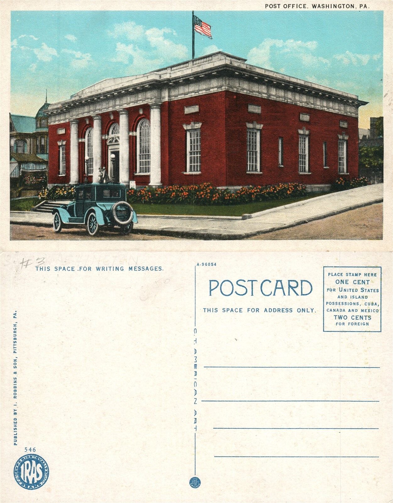 WASHINGTON PA POST OFFICE VINTAGE POSTCARD