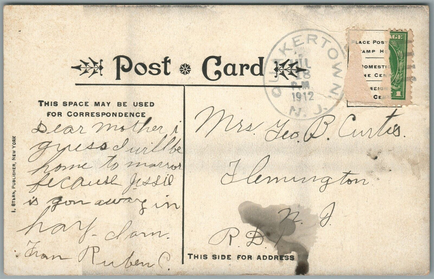 QUAKERTOWN NJ LOCUST GROVE CEMETERY ANTIQUE POSTCARD