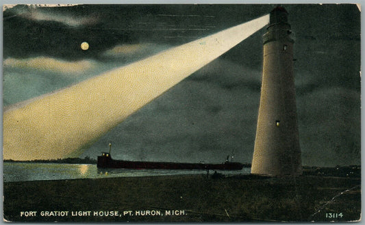 PORT HURON MI FORT GRATIOT LIGHT HOUSE 1912 ANTIQUE POSTCARD