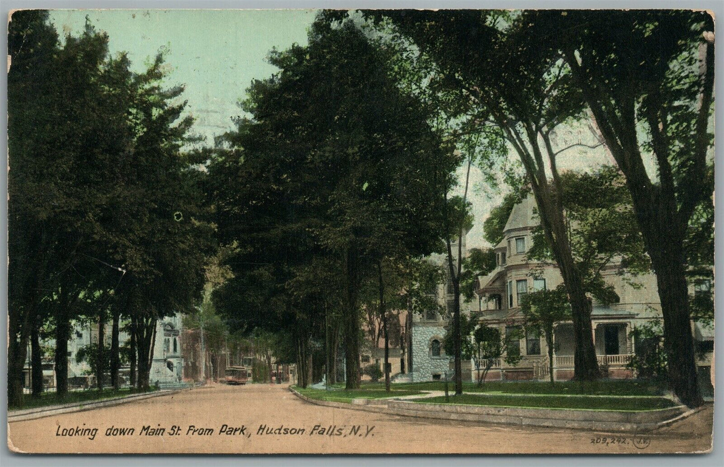 HUDSON FALLS NY MAIN STREET FROM PARK ANTIQUE POSTCARD