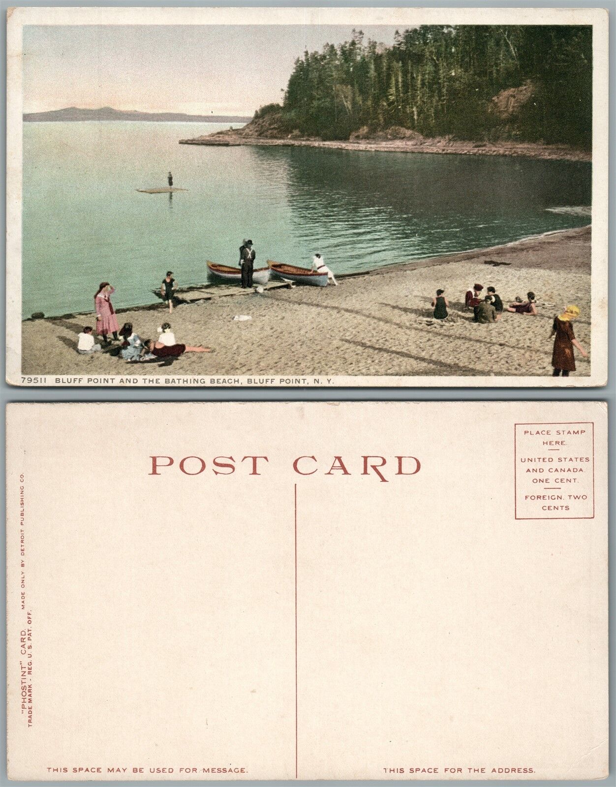 BLUFF POINT N.Y. BATHING BEACH ANTIQUE POSTCARD