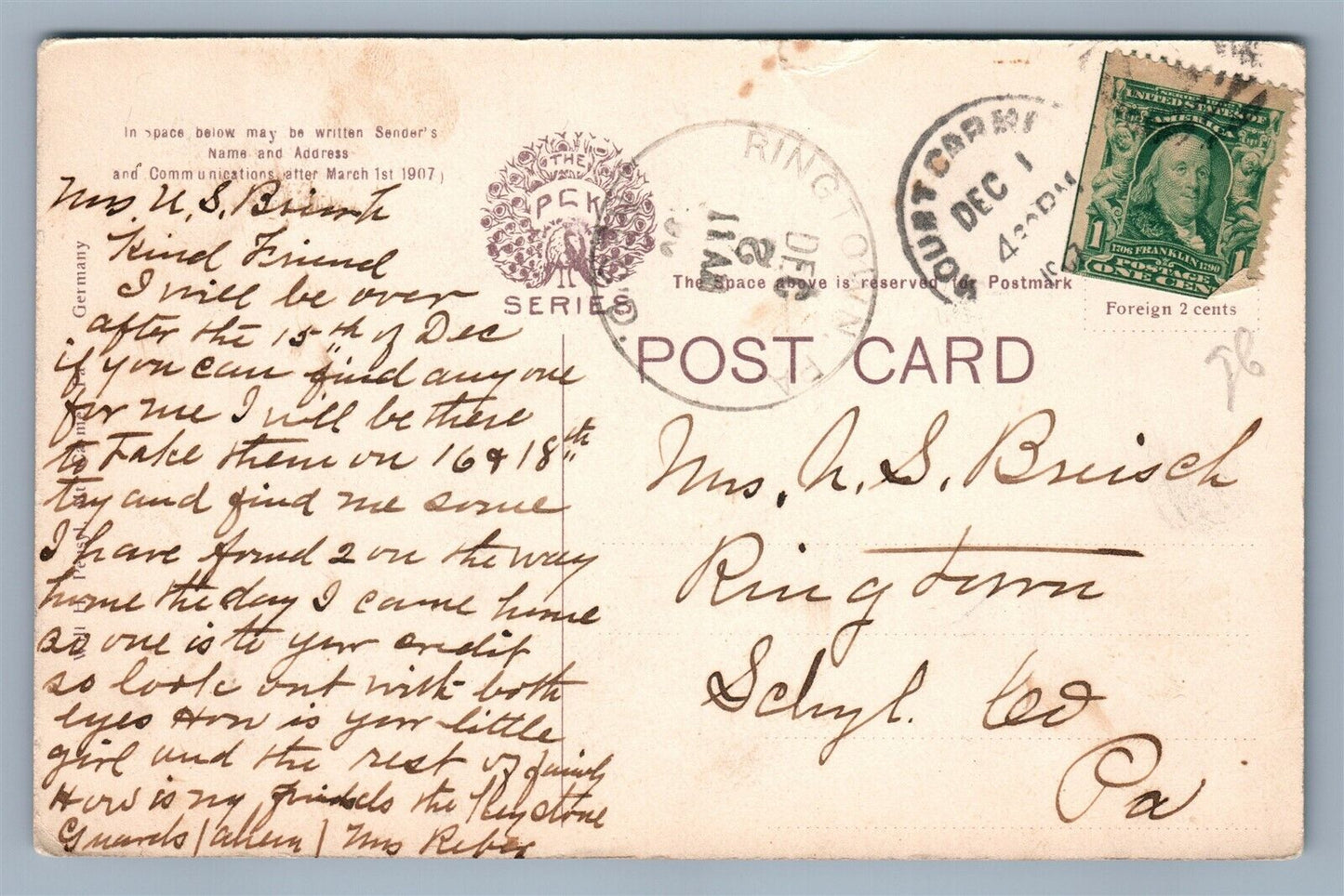 MT.CARMEL PA MAYSVILLE PARK ANTIQUE POSTCARD