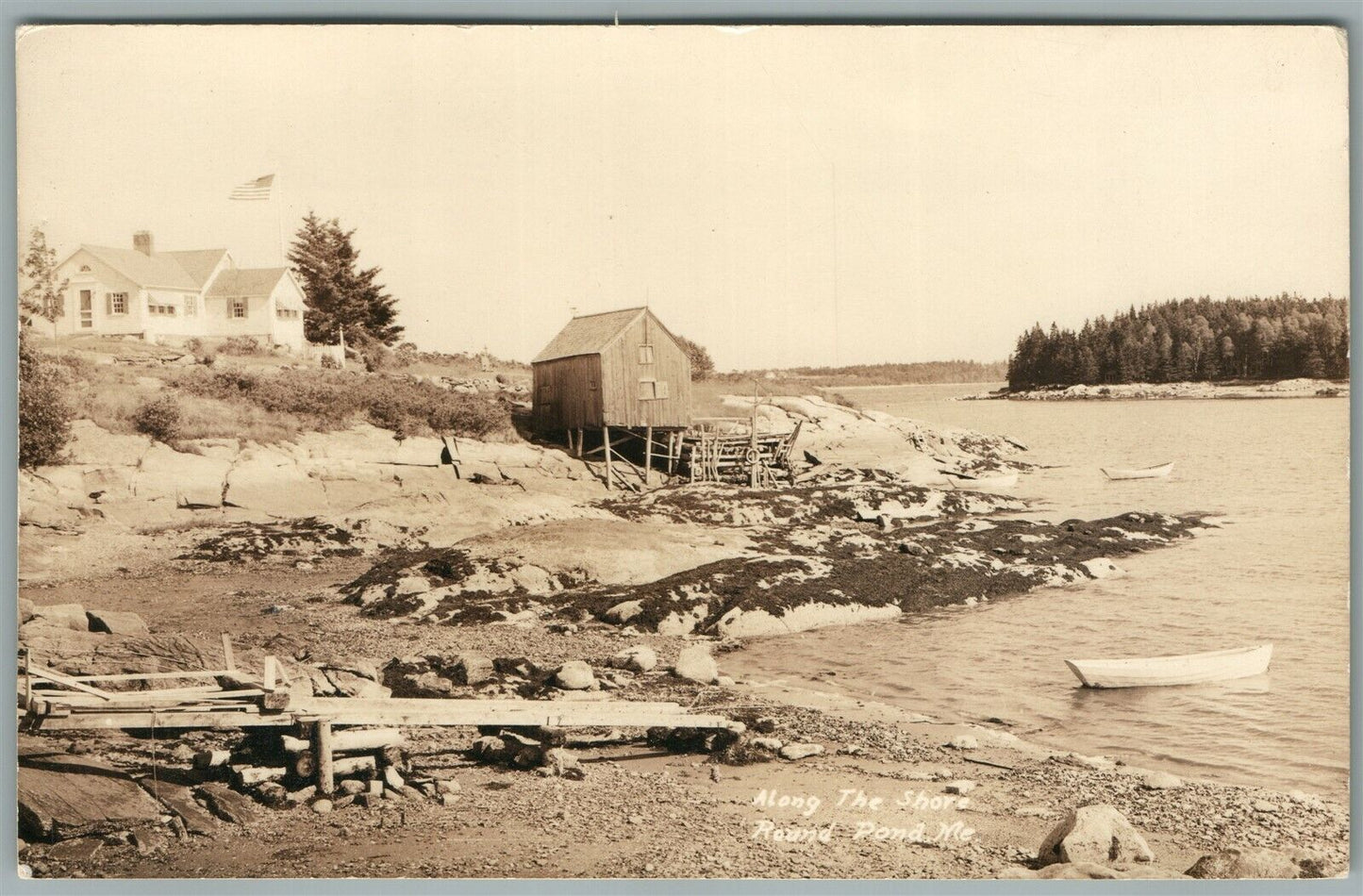 ROUND POND ME ALONG THE SHORE ANTIQUE REAL PHOTO POSTCARD RPPC