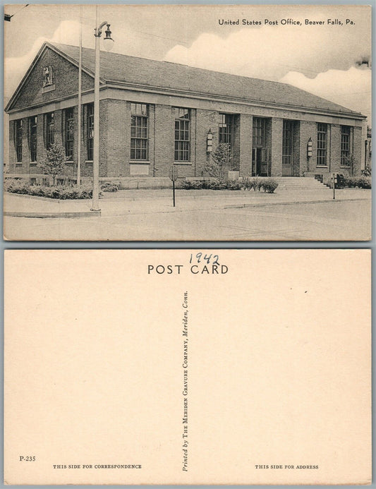 BEAVER FALLS PA UNITED STATES POST OFFICE VINTAGE POSTCARD