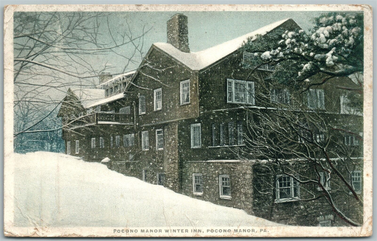 POCONO MANOR WINTER INN PA 1919 ANTIQUE POSTCARD