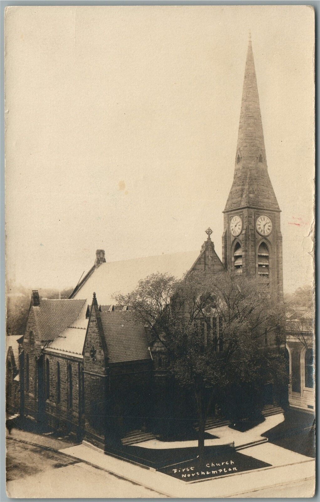 NORTHAMPTON MA FIRST CHURCH ANTIQUE REAL PHOTO POSTCARD RPPC