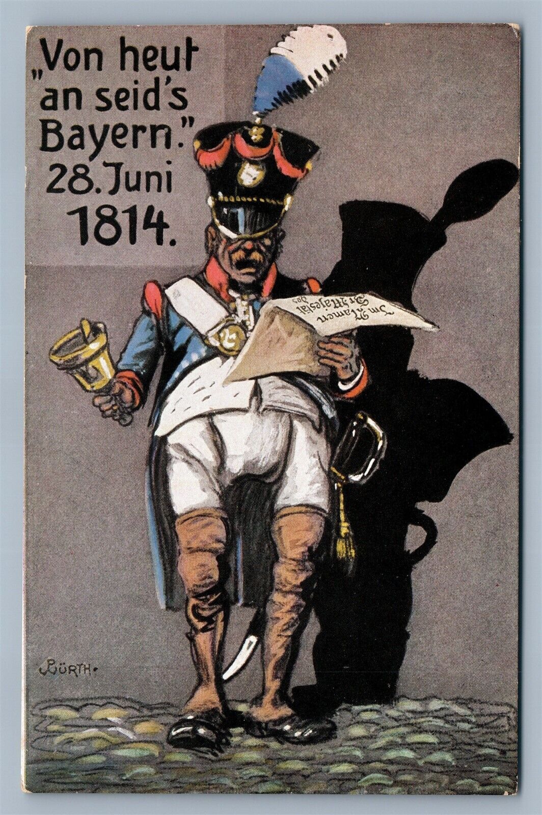 GERMANY BAVARIAN SOLDIER COMIC ANTIQUE POSTCARD