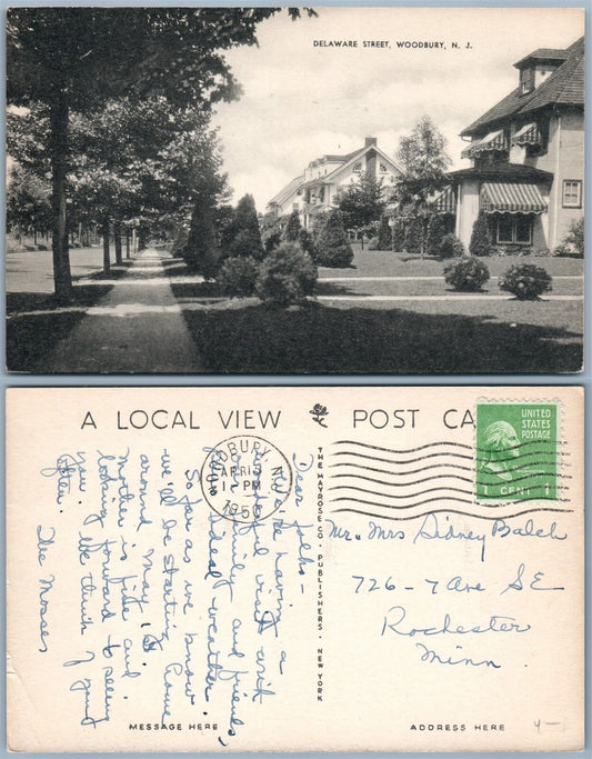 WOODBURY N.J. DELAWARE STREET 1950 VINTAGE POSTCARD