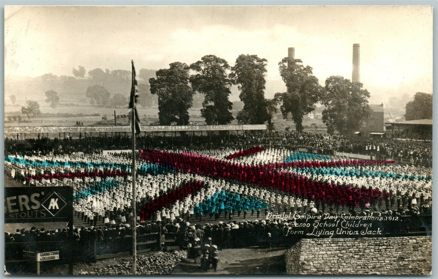 LIVING BRITISH FLAG BRISTOL EMPIRE DAY ANTIQUE REAL PHOTO POSTCARD RPPC