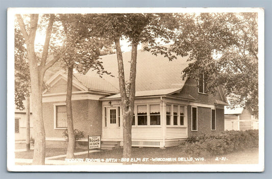 WISCONSIN DELLS WI  ELM STREET HOTEL ANTIQUE REAL PHOTO POSTCARD RPPC