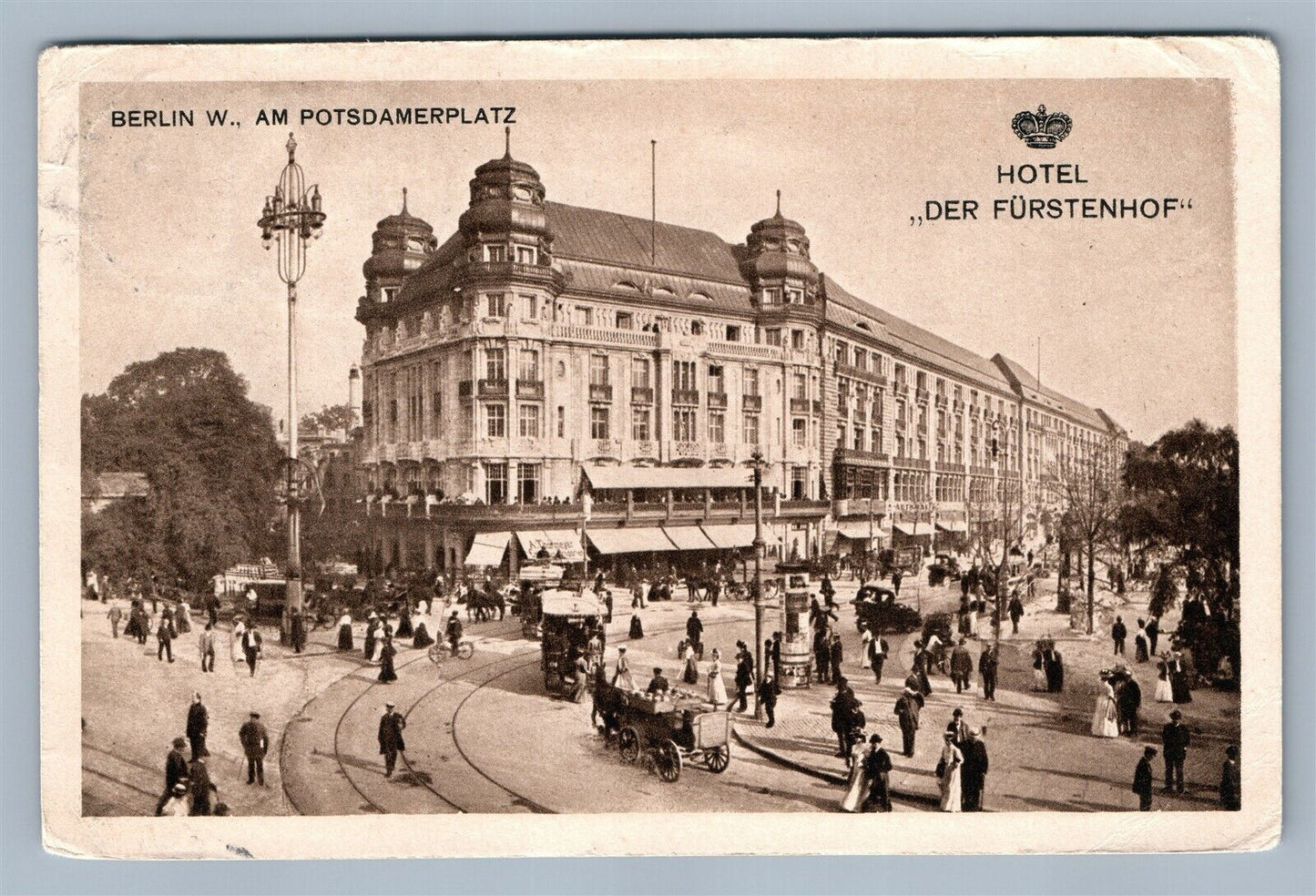 BERLIN GERMANY HOTEL DER FURSTENHOF 1908 ANTIQUE POSTCARD w/ STAMPS