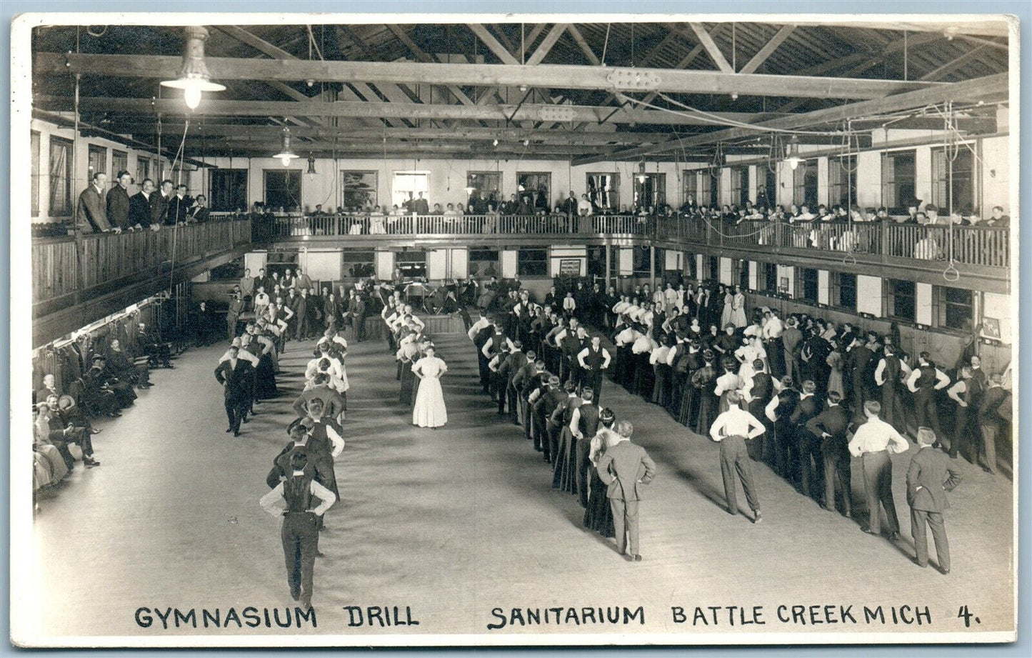 BATTLE CREEK MI SANITARIUM GYMNASIUM DRILL VINTAGE REAL PHOTO POSTCARD RPPC