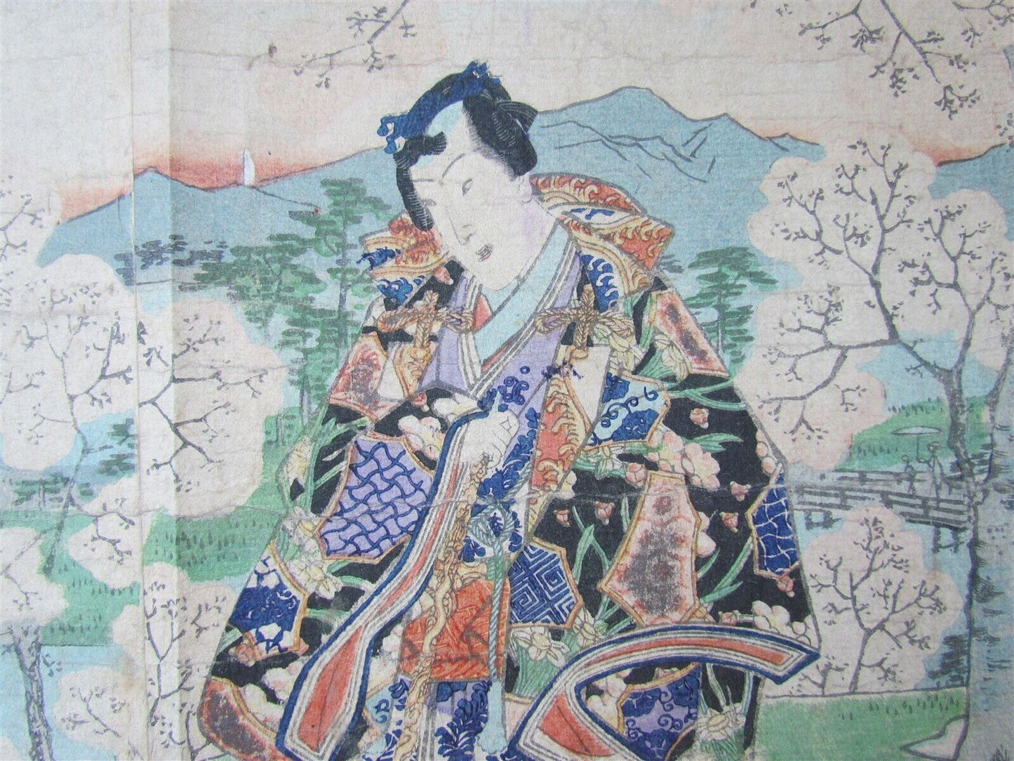 JAPANESE WOODBLOCK PRINT TRITYCH 3 geishas EDO PERIOD