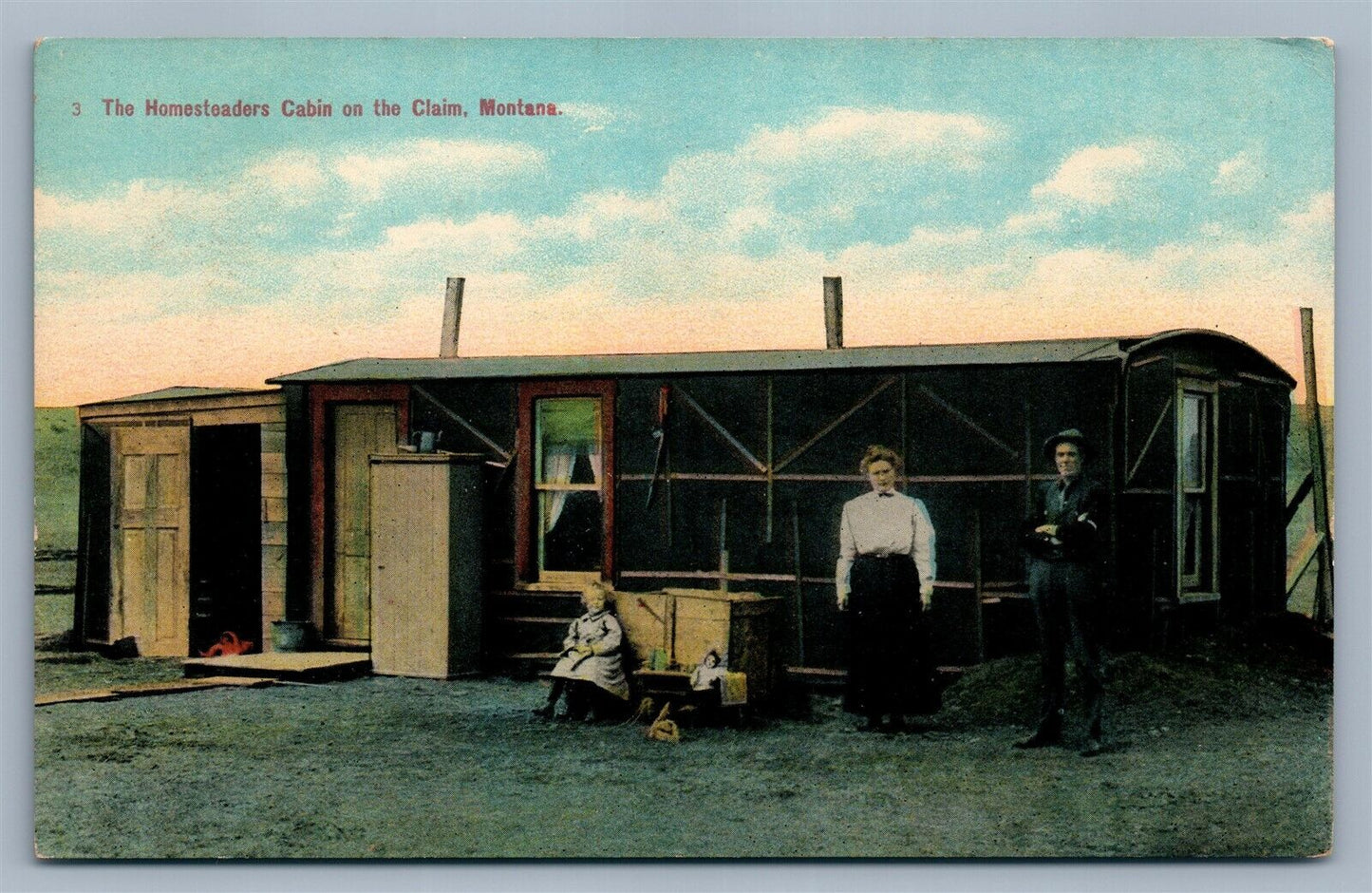 MONTANA HOMESTEADERS CABIN ON THE CLAIM ANTIQUE POSTCARD