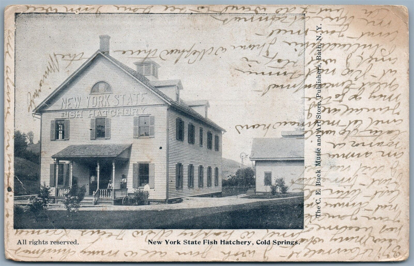 COLD SPRINGS NEW YORK STATE FISH HATCHERY 1906 UNDIVIDED ANTIQUE POSTCARD