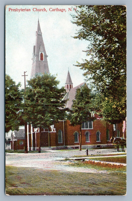 CARTHAGE NY PRESBYTERIAN CHURCH 1909 ANTIQUE POSTCARD
