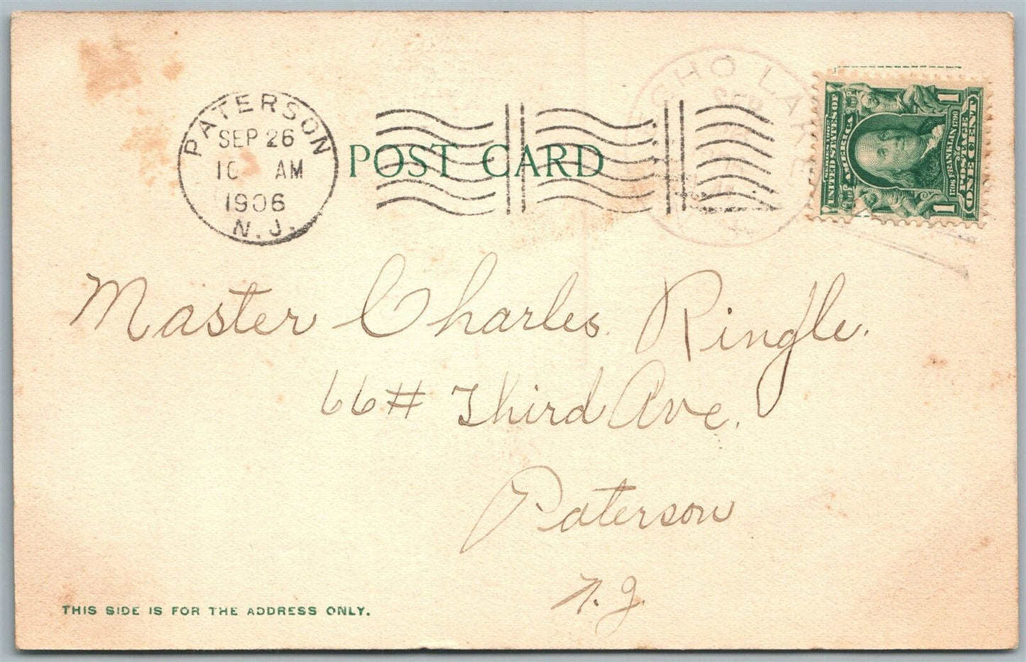 ECHO LAKE NJ ST. JOSEPH'S CHURCH 1906 UNDIVIDED ANTIQUE POSTCARD