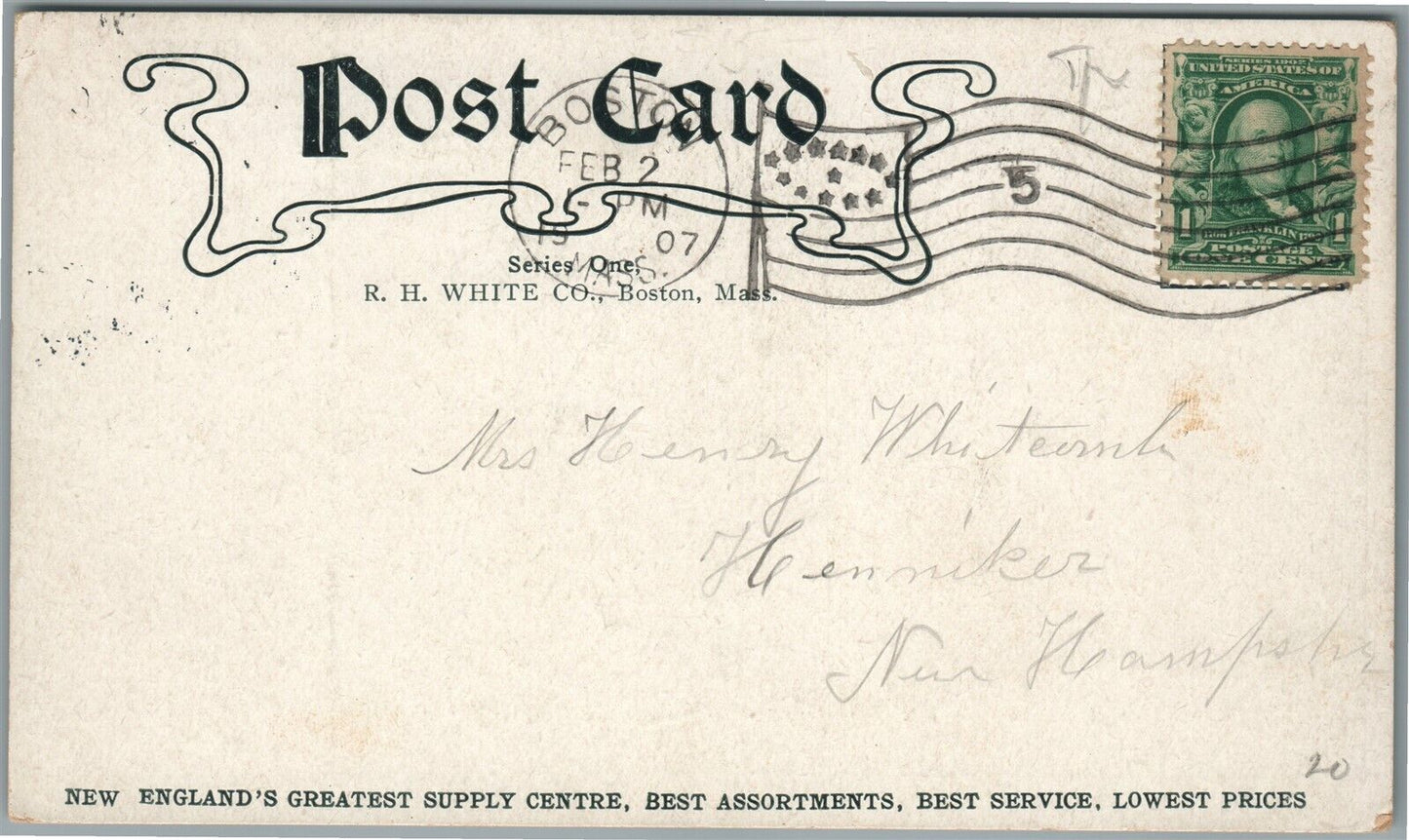 NEW ENGLAND'S GREATEST SUPPLY CENTRE ADVERTISING ANTIQUE POSTCARD