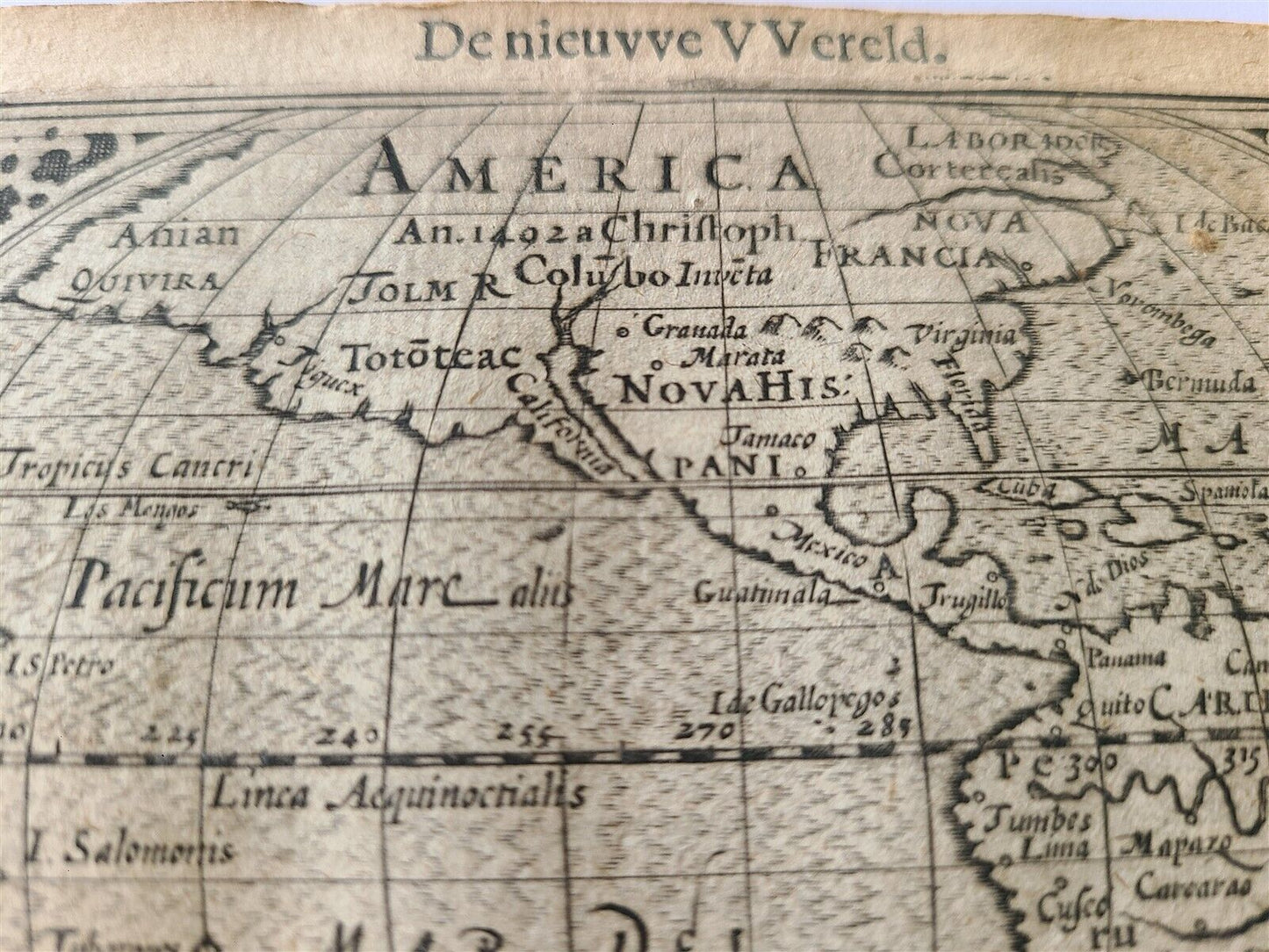 1609 AMERICA ANTIQUE MAP small size: 3 1/2 by 4 3/4" ORIGINAL