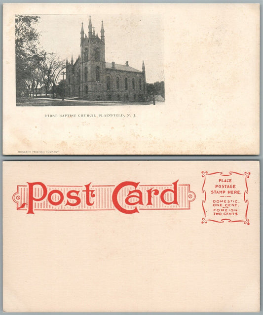 PLAINFIELD N.J. FIRST BAPTIST CHURCH UNDIVIDED ANTIQUE POSTCARD