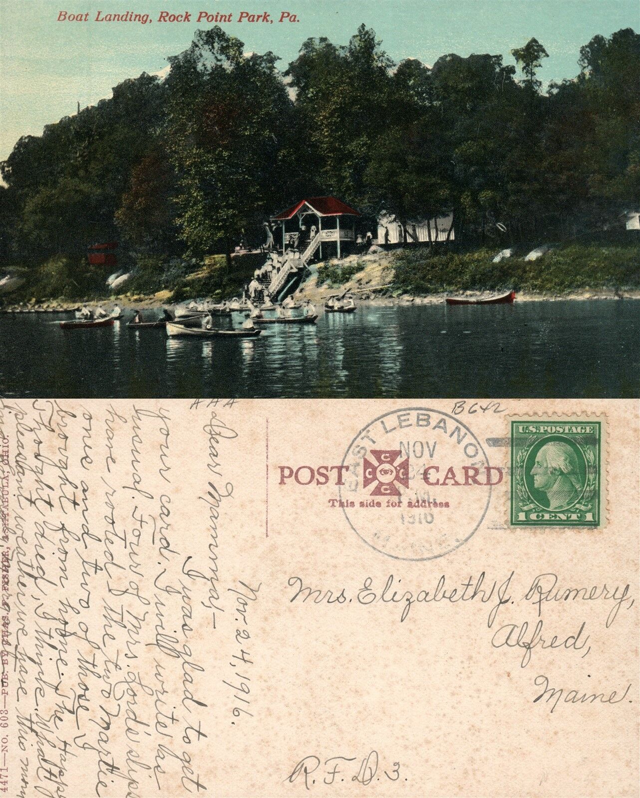 READING PA BOAT LANDING ROCK POINT PARK 1910 ANTIQUE POSTCARD
