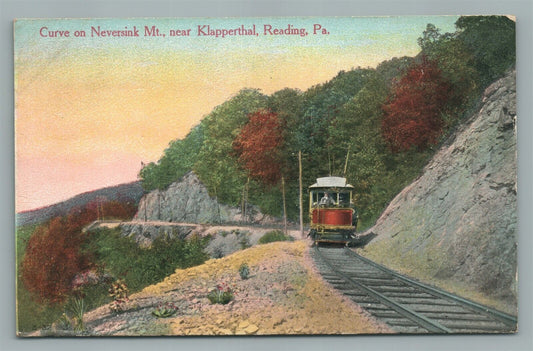 READING PA CURVE ON NEVERSINK MT. NEAR KLAPPERTHAL ANTIQUE POSTCARD railroad