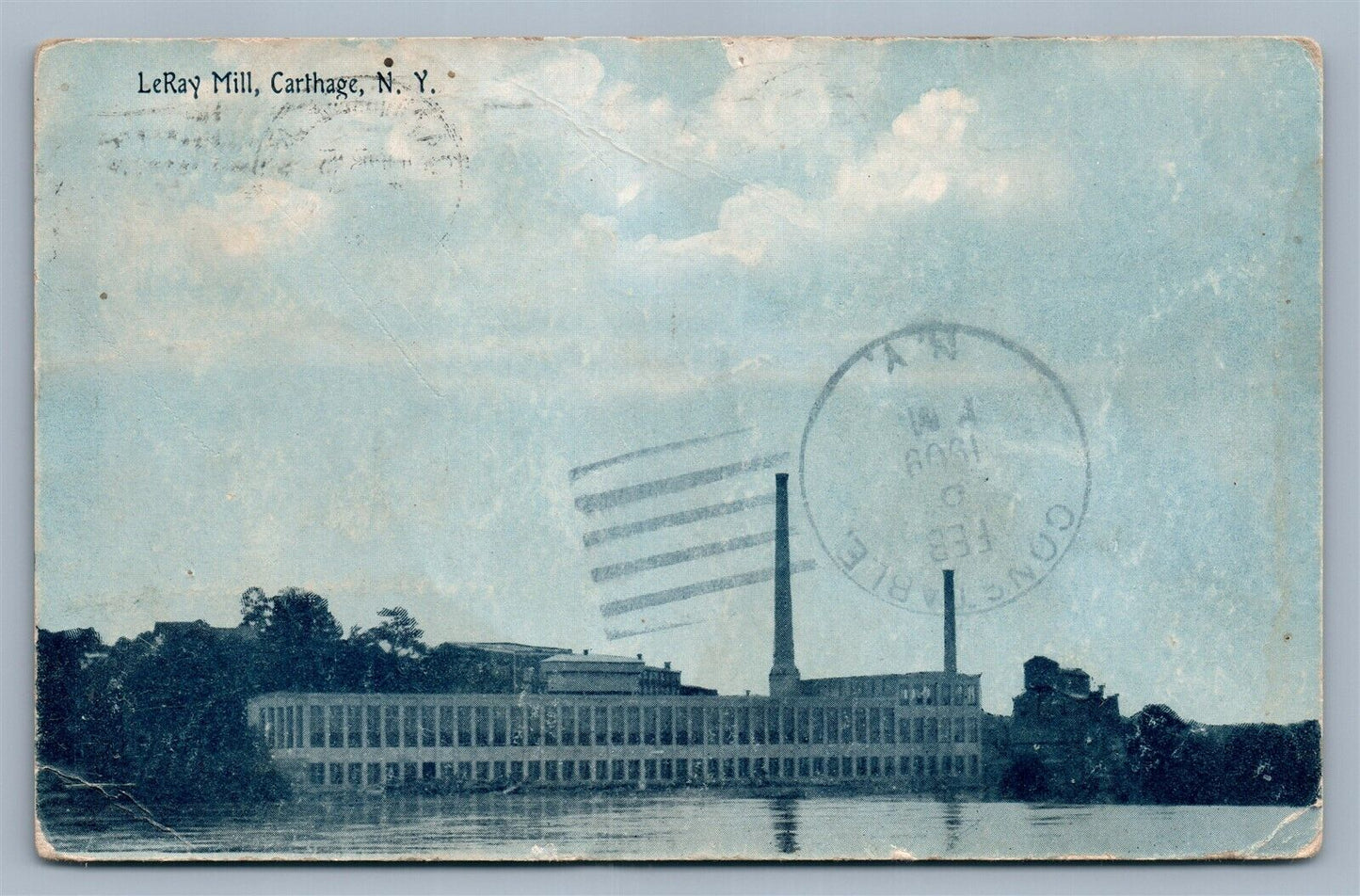 CARTHAGE NY LeROY MILL 1909 ANTIQUE POSTCARD