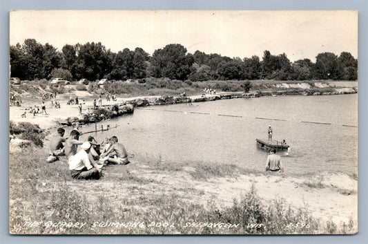 SHEYBOGAN FALLS WI QUARRY SWIMMING POOL VINTAGE REAL PHOTO POSTCARD RPPC