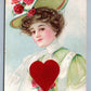 VALENTINE 1908 ANTIQUE POSTCARD w/ SILK HEART