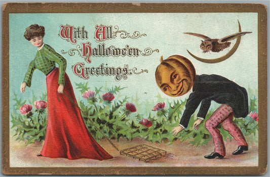 HALLOWEEN GREETINGS EMBOSSED ANTIQUE POSTCARD