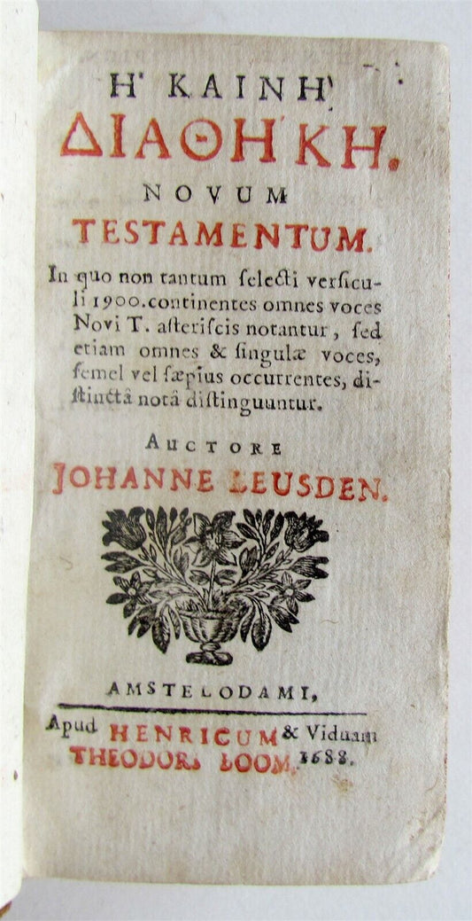 1688 GREEK BIBLE NEW TESTAMENT antique NOVUM TESTAMENTUM