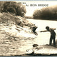 IRON BRIDGE CANADA FISHING EXAGGERATED VINTAGE REAL PHOTO POSTCARD RPPC