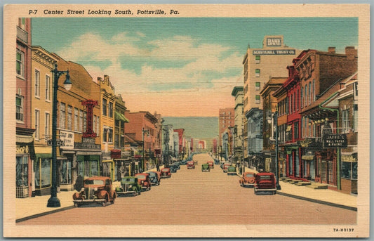 POTTSVILLE PA CENTER STREET VINTAGE POSTCARD