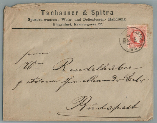 AUSTRIA VIENNA TO BUDAPEST HUNGARY ANTIQUE COVER w/ STAMP