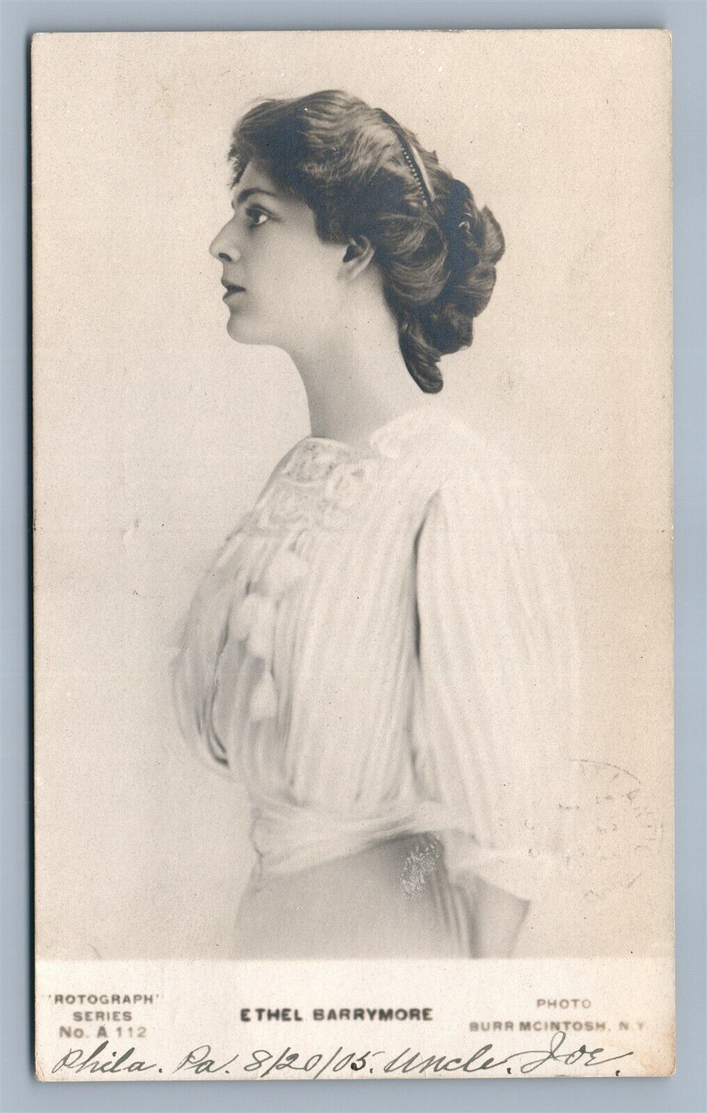 AMERICAN STAGE & FILM ACTRESS ETHEL BARRYMORE ANTIQUE REAL PHOTO POSTCARD RPPC