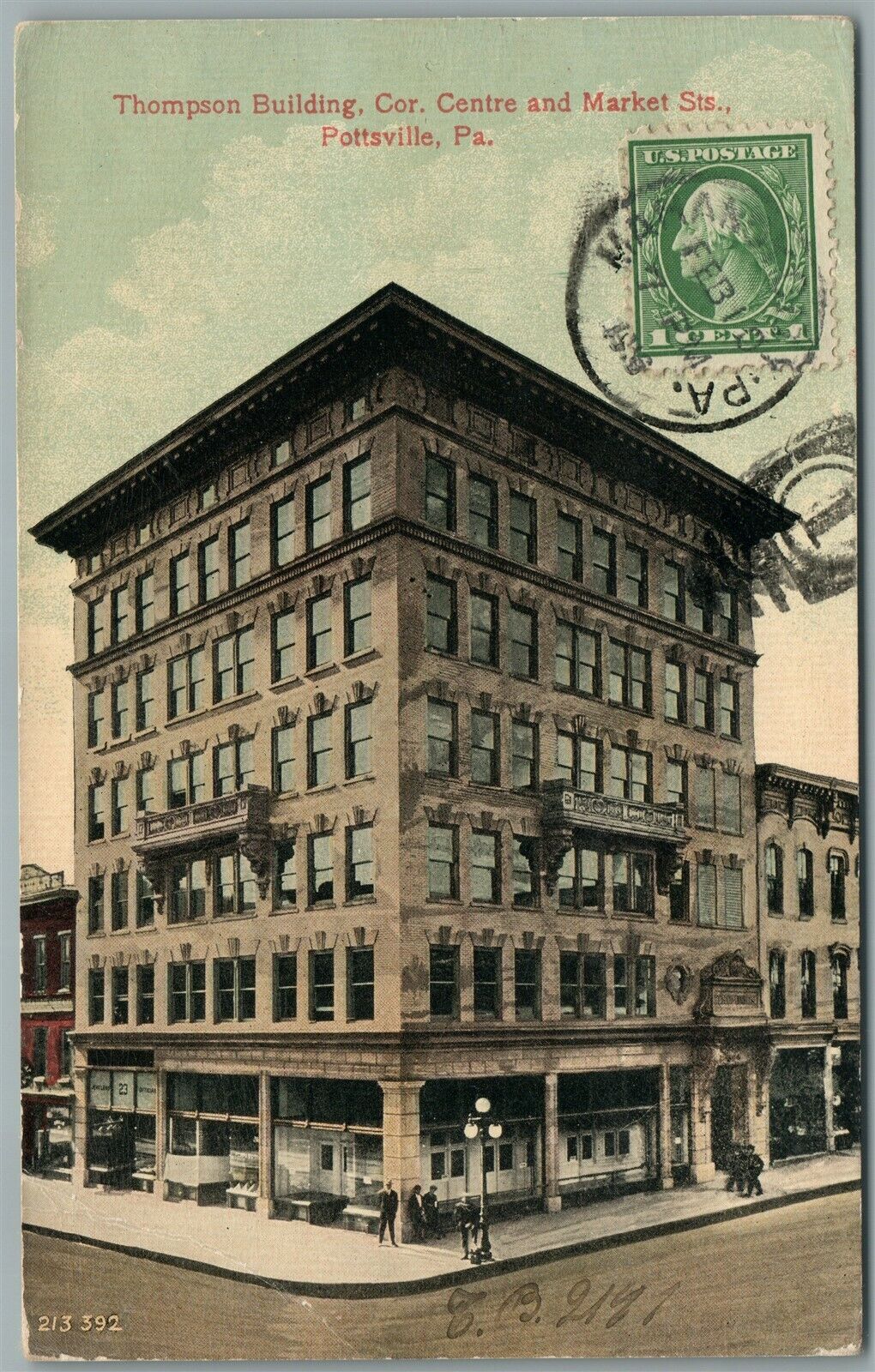 POTTSVILLE PA THOMPSON BUILDING ANTIQUE POSTCARD