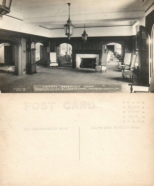 ELIZABETHTOWN LANCASTER MASONIC HOMES RECEPTION ROOM ANTIQUE PHOTO POSTCARD RPPC