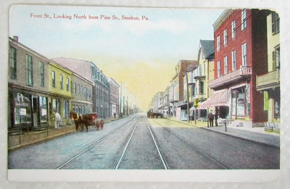 ANTIQUE POSTCARD FRONT STREET NORTH FROM PINE STREET STEELTON PA railroad tracks
