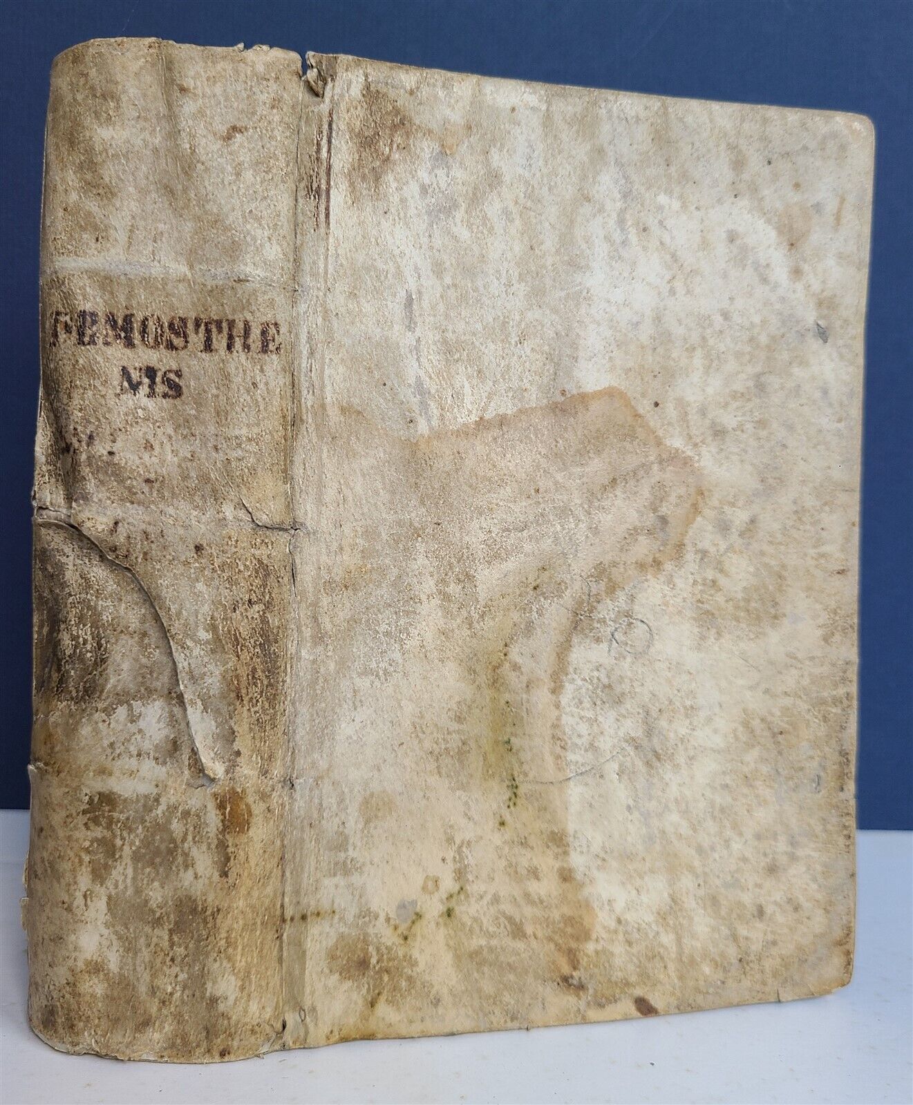 1550 POLITICAL SPEECHES by DEMOSTHENES antique VELLUM BOUND rare