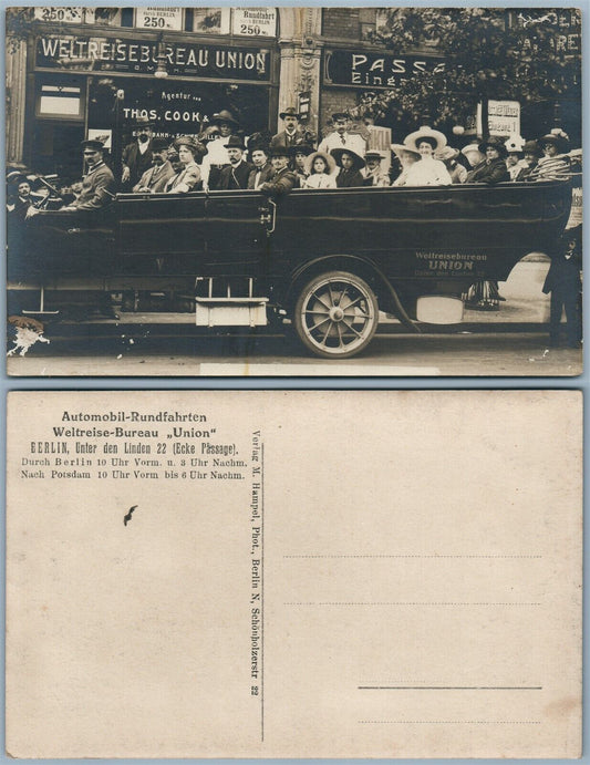 AUTOMOBILE RUNDFAHRTEN WELTREISE BUREAU BERLIN ANTIQUE REAL PHOTO POSTCARD RPPC