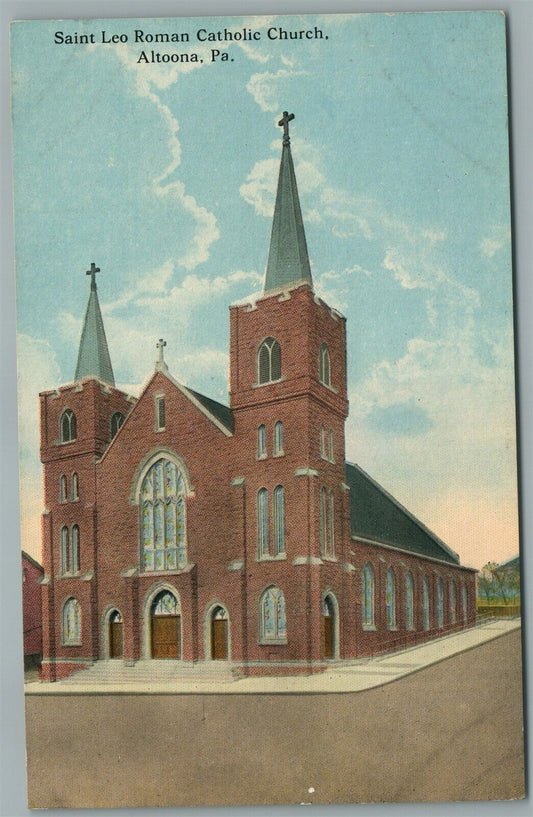 ALTOONA PA SAINT LEO ROMAN CATHOLIC CHURCH ANTIQUE POSTCARD