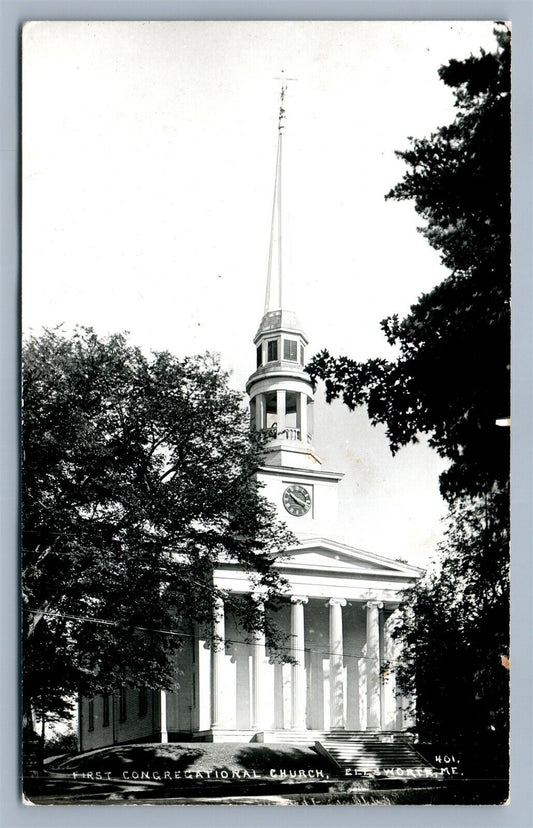 ELLSWORTH ME CHURCH VINTAGE REAL PHOTO POSTCARD RPPC