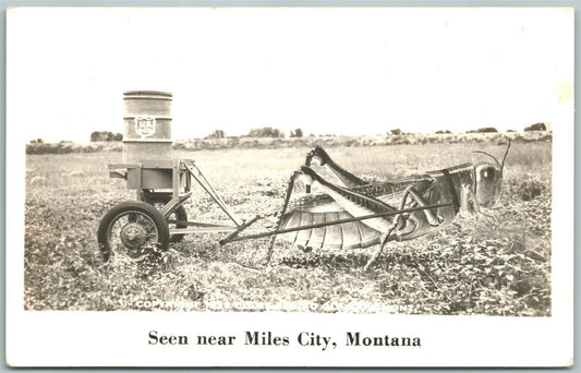 MILES CITY MT EXAGGERATED GRASSHOPPER ON FARM VINTAGE REAL PHOTO POSTCARD RPPC