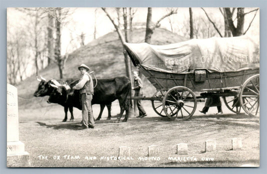 MARIETTA OH OX TEAM & HISTORICAL MOUND VINTAGE REAL PHOTO POSTCARD RPPC