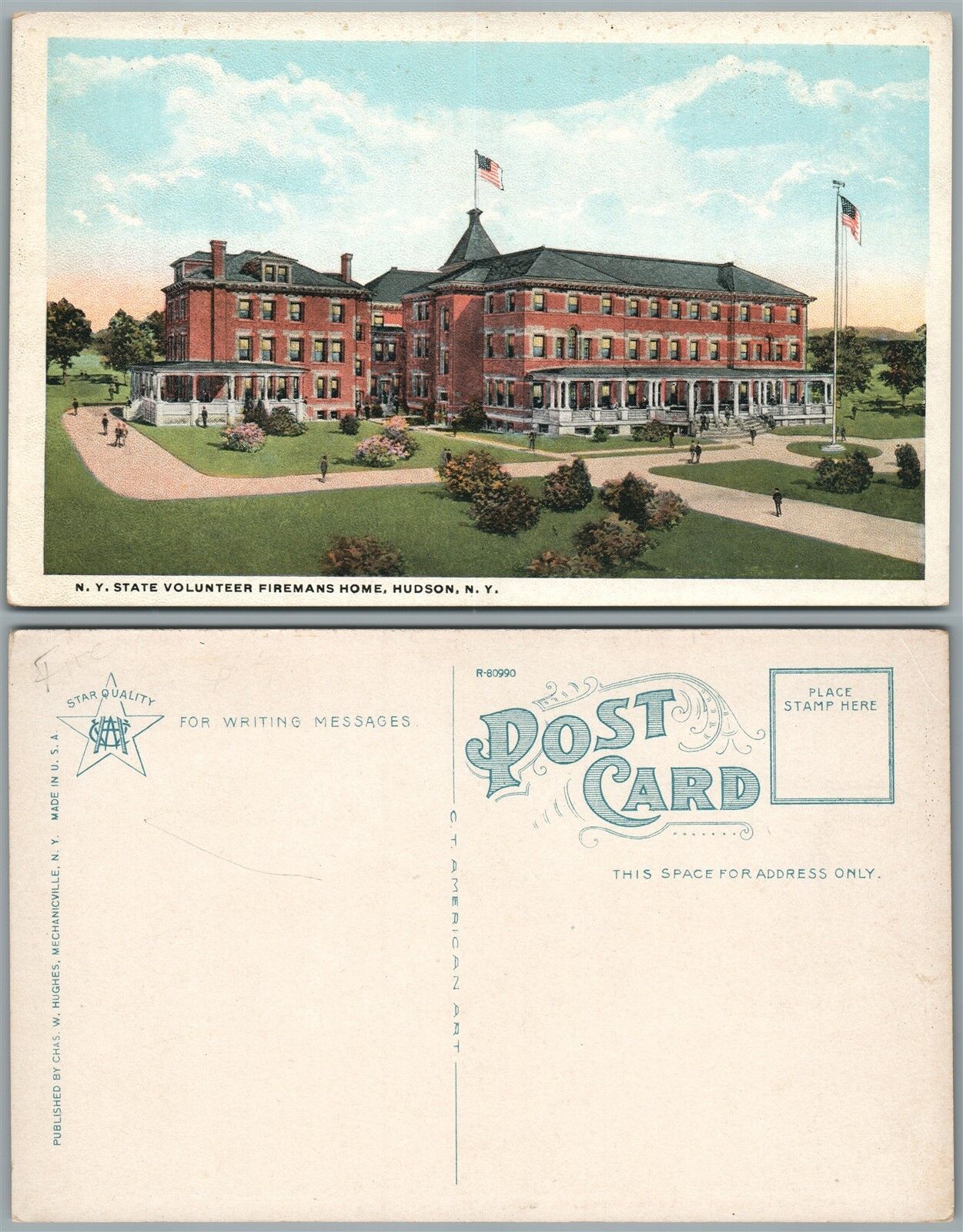HUDSON N.Y. STATE VOLUNTEER FIREMEN'S HOME ANTIQUE POSTCARD