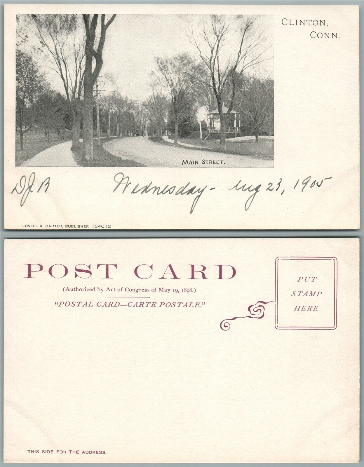 CLINTON CT MAIN STREET UNDIVIDED ANTIQUE POSTCARD