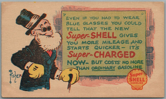 SUPER SHELL GASOLINE ADVERTISING ANTIQUE POSTCARD